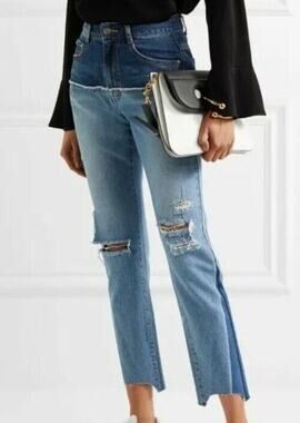 SJYP Two-tone Distressed High Rise Slim Leg Jeans Patch Distressed Sz XS (j